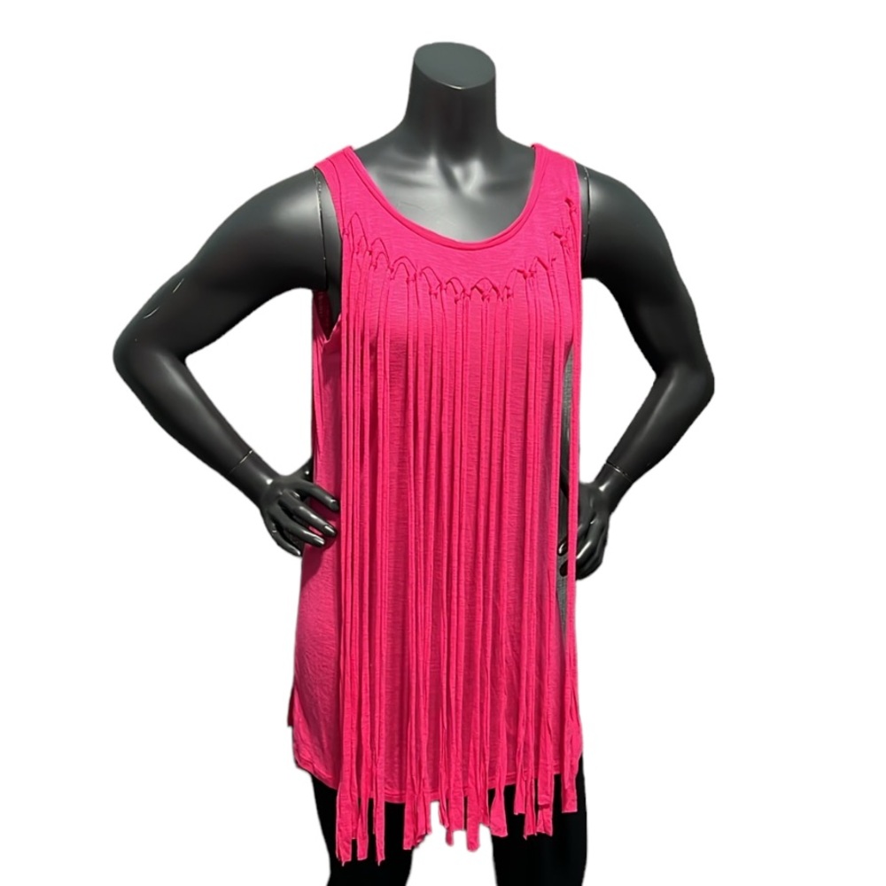 Chelsea & Theodore Pink Knotted Fringe Sleeveless Top Small NWOT